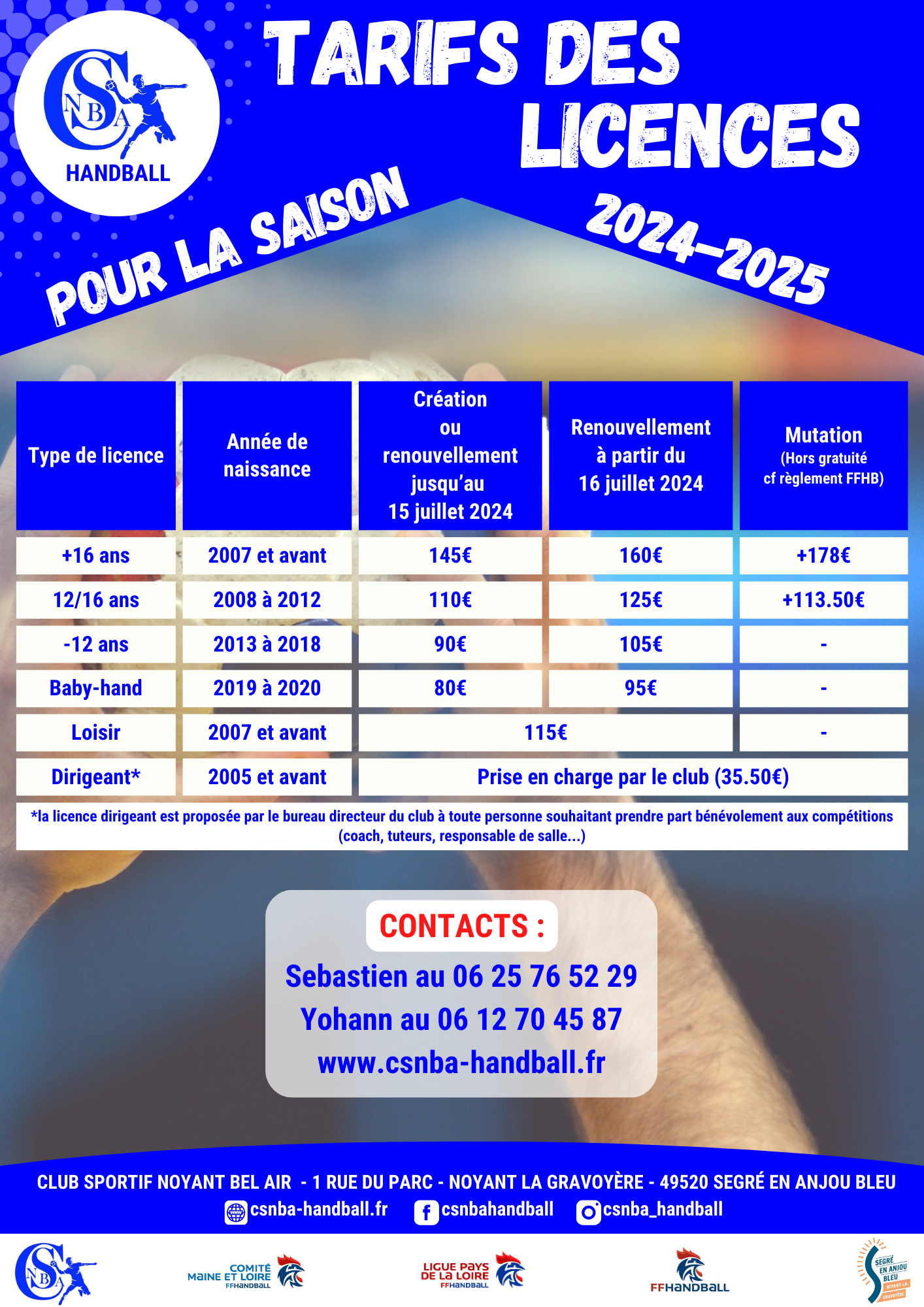 Tarifs des licences 2024-2025