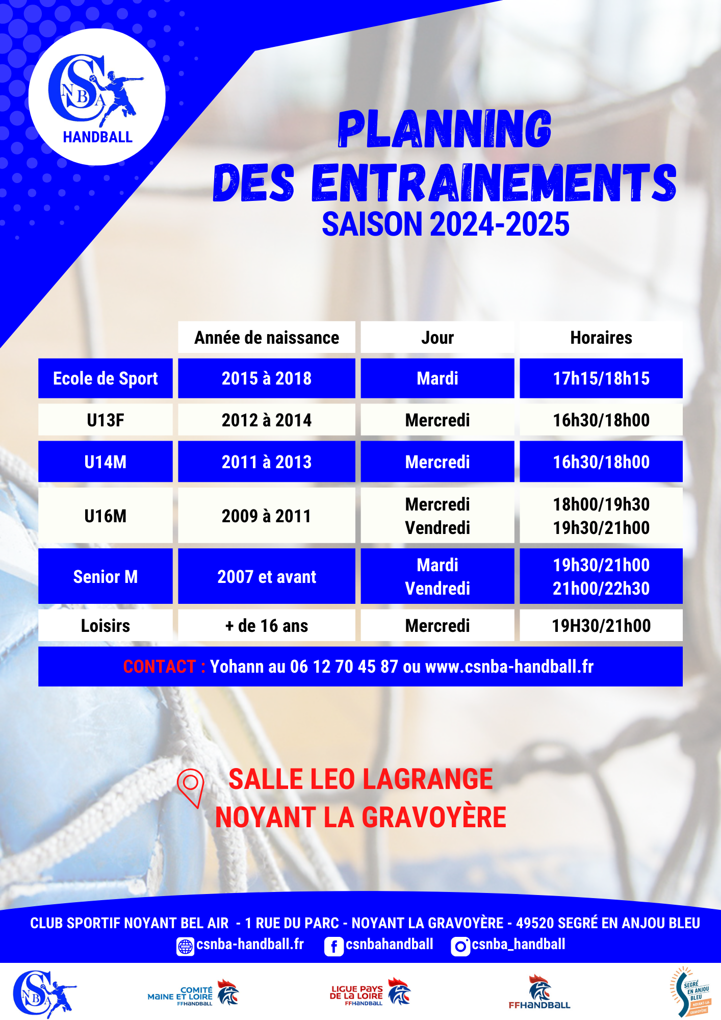 Planning des Entrainements(1)